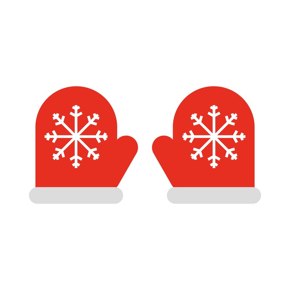 happy merry christmas mittens gloves with snowflakes celebration festive flat icon style vector