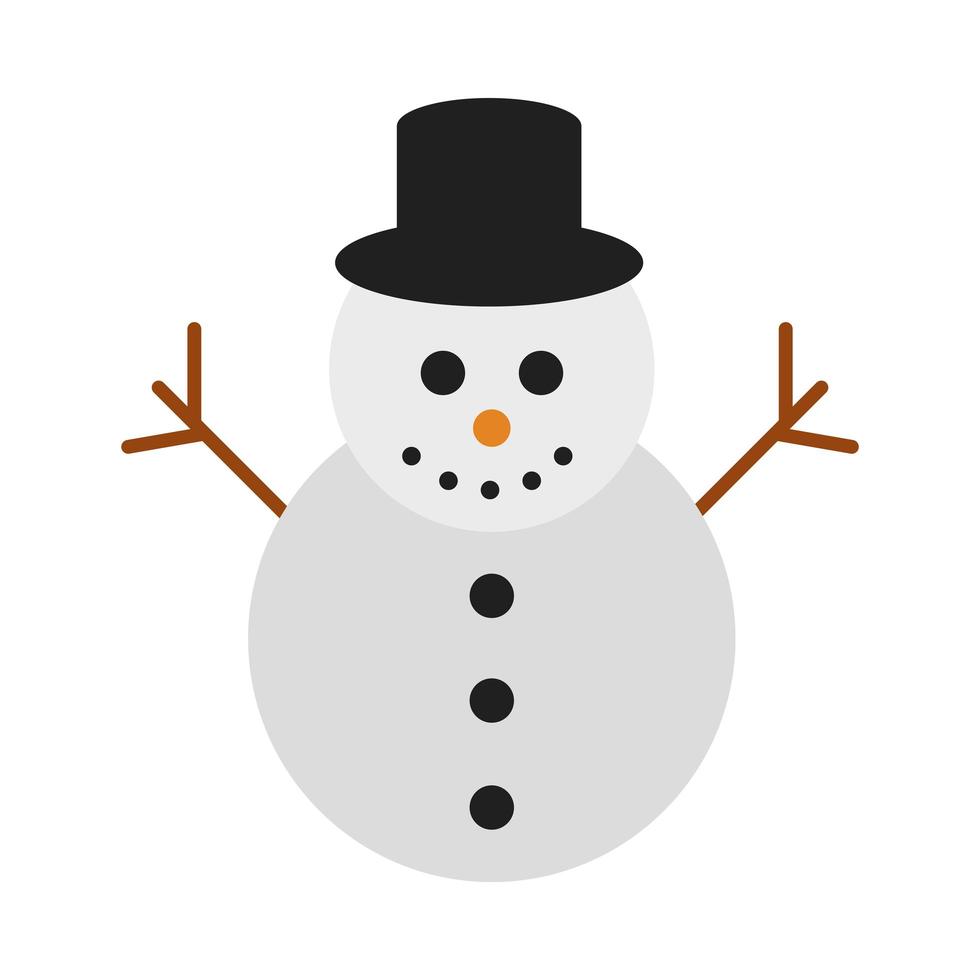 feliz feliz navidad muñeco de nieve con sombrero celebración de dibujos animados estilo de icono plano festivo vector