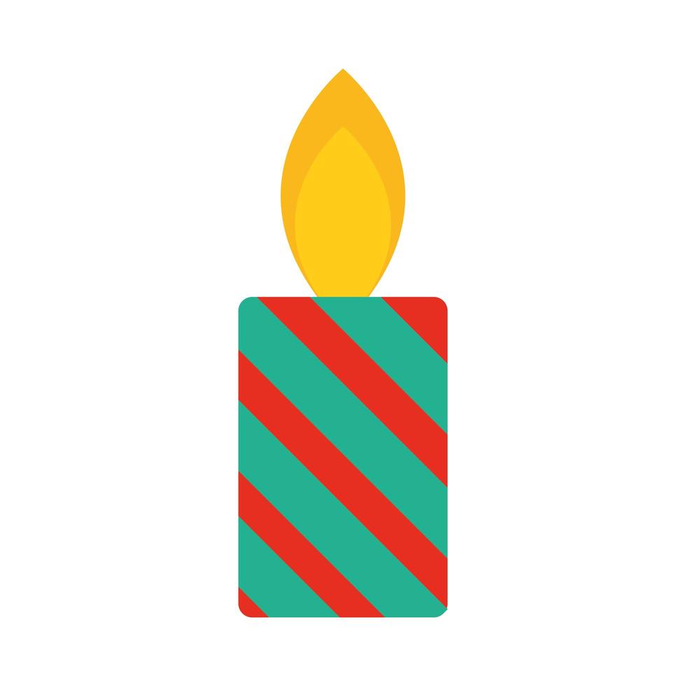 feliz navidad a rayas vela encendida decoración celebración festivo estilo de icono plano vector