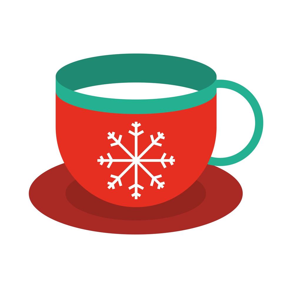 feliz feliz navidad taza de café con decoración de copo de nieve celebración festivo estilo de icono plano vector