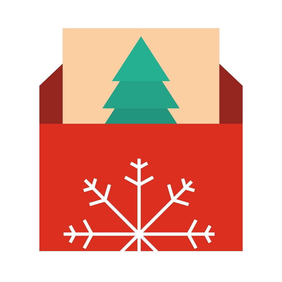 feliz feliz navidad sobre con tarjeta de felicitación celebración festivo estilo de icono plano vector