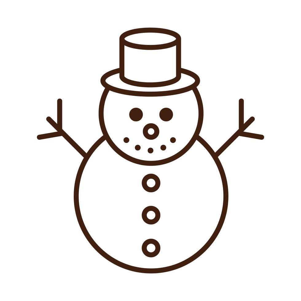 feliz navidad muñeco de nieve con sombrero celebración de dibujos animados estilo de icono lineal festivo vector