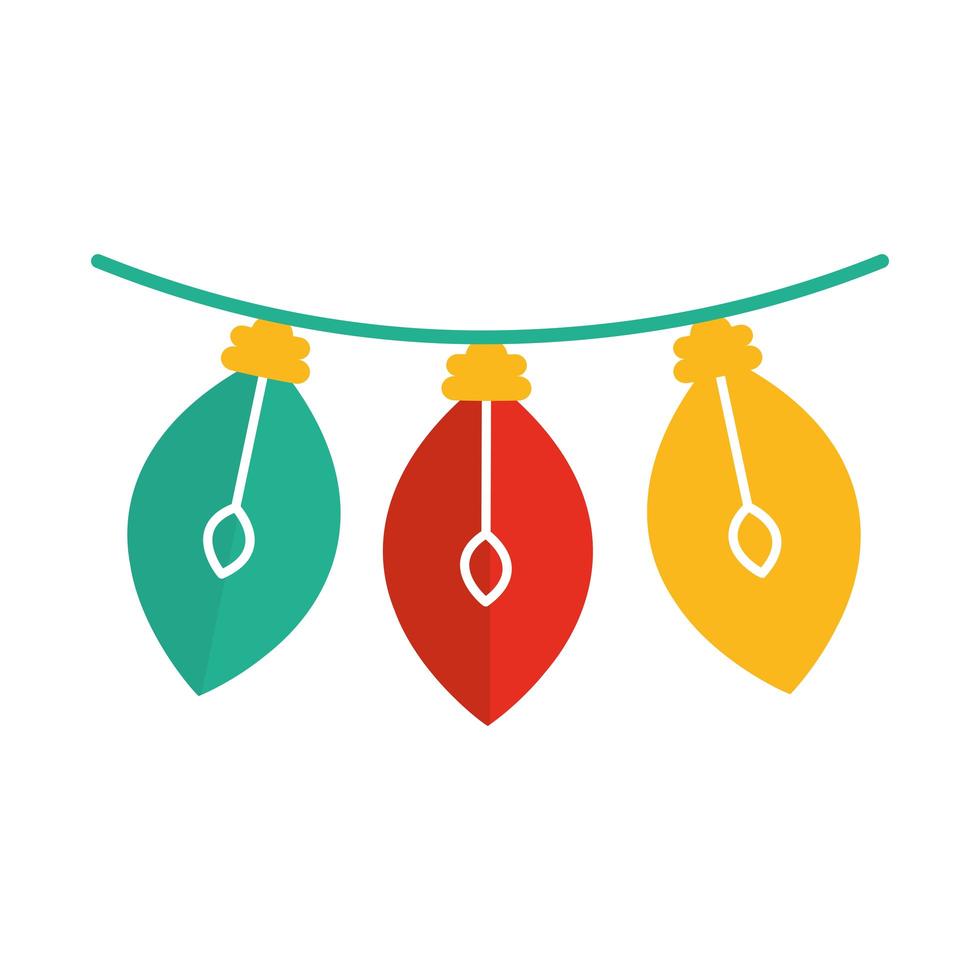 happy merry christmas hanging lights decoration celebration festive flat icon style vector