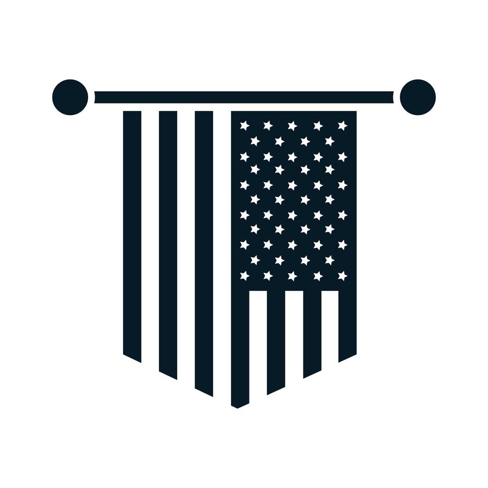 Estados Unidos elecciones bandera americana en celebración colgante campaña electoral política silueta diseño de icono vector