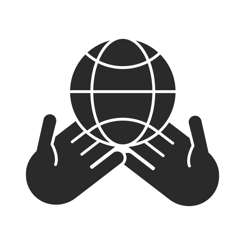 Manos con icono de silueta de comunidad y asociación de solidaridad mundial vector