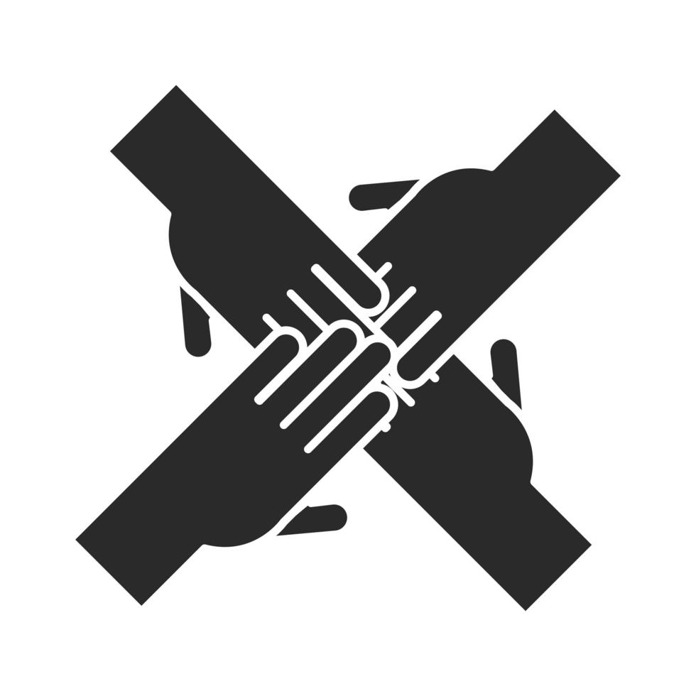 together hands group people community and partnership silhouette icon vector