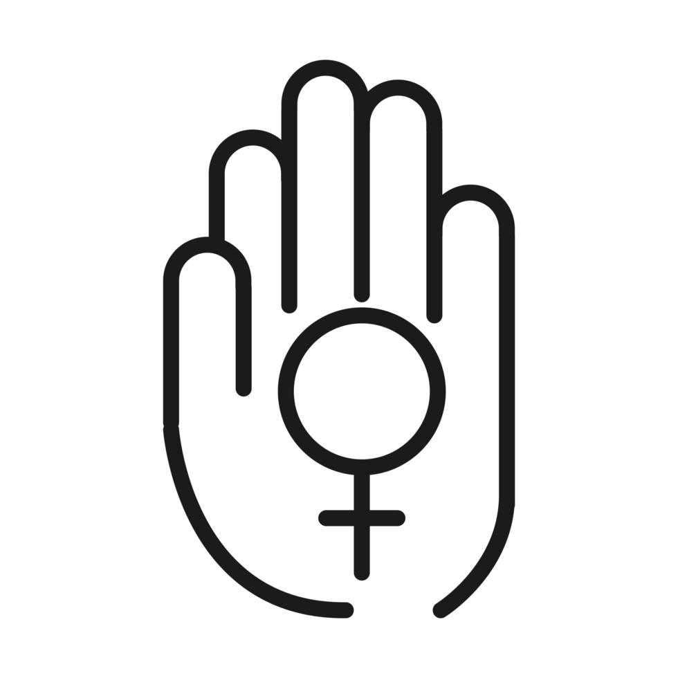 feminism movement icon hand with gender emblem female rights pictogram line style vector