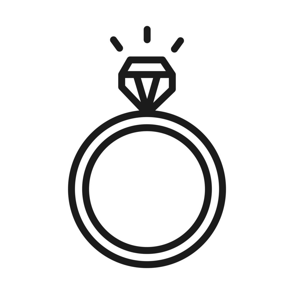 anillo de bodas con estilo de línea de pictogramas de joyas de diamantes vector