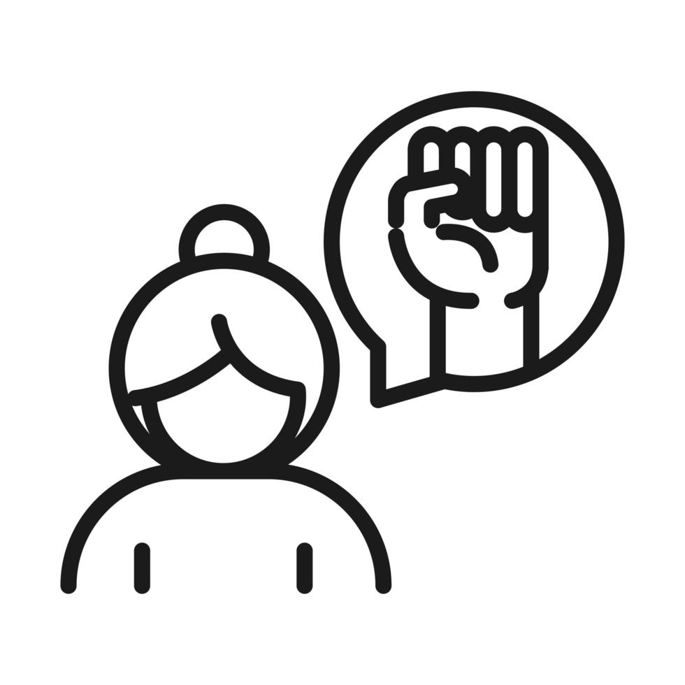 feminism movement icon woman raised hand power female rights pictogram line style vector