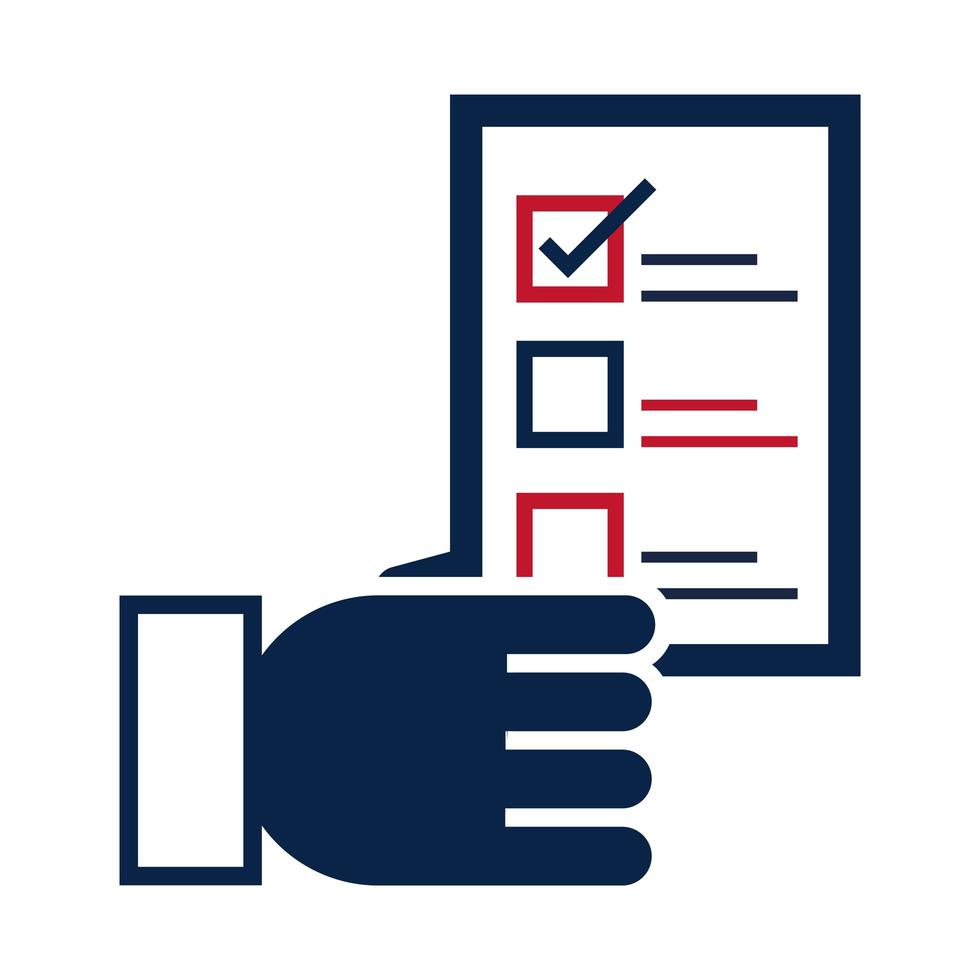 Las elecciones de los Estados Unidos de la mano con el diseño de icono plano de la campaña electoral política de la boleta de votación vector