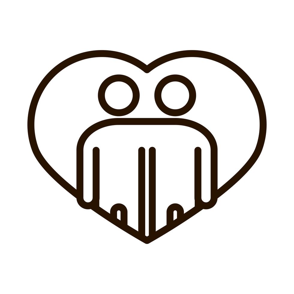 people hugging together inside heart community and partnership line icon vector