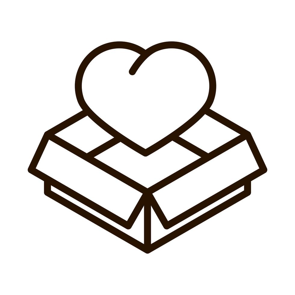 cardboard box heart charity donation and love line icon vector