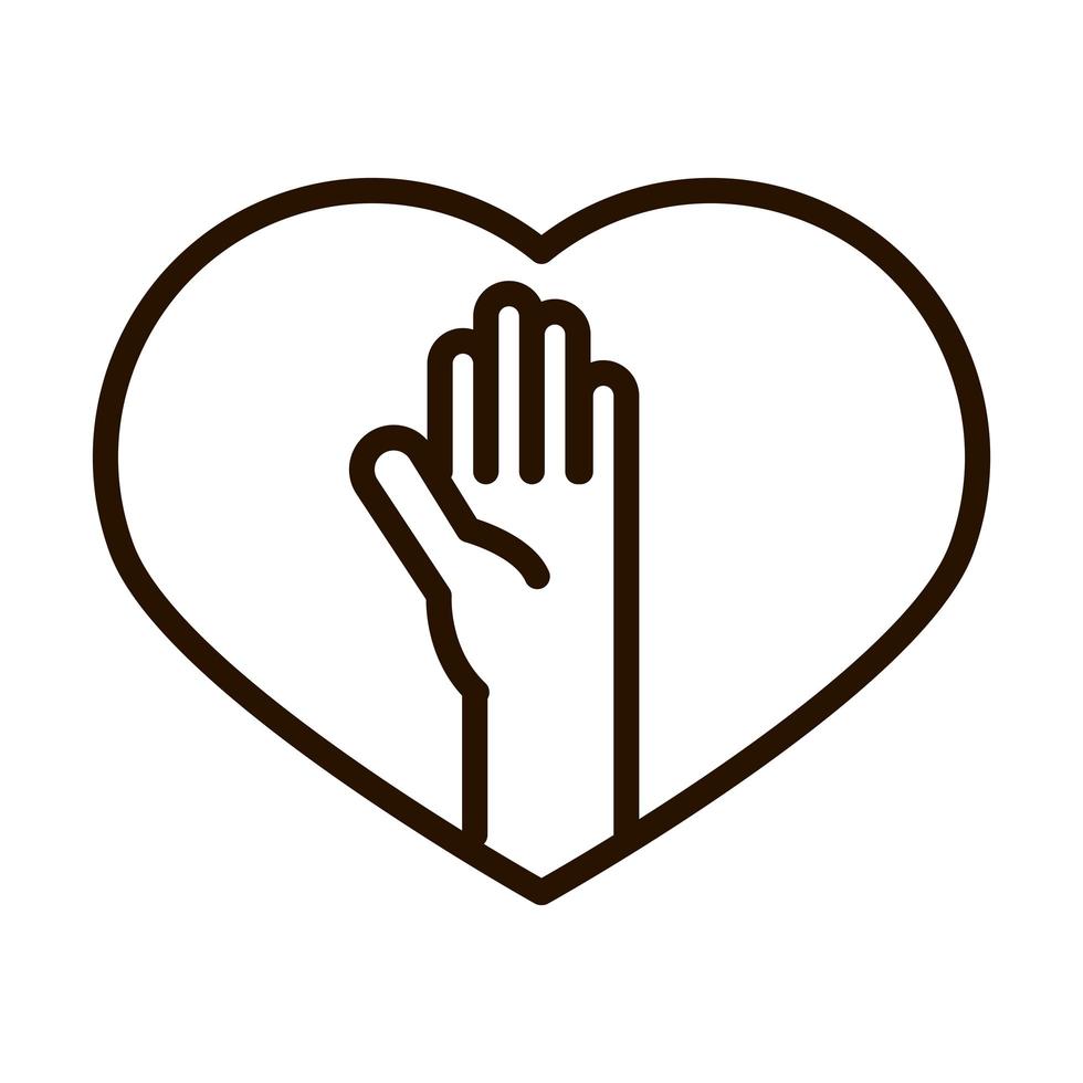 mano dentro del corazón, caridad, donación y amor, línea, icono vector