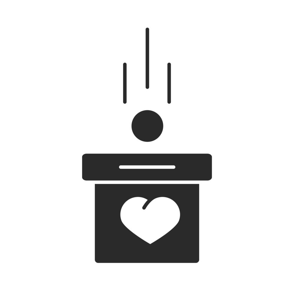 cardboard box with coin charity donation and love silhouette icon vector