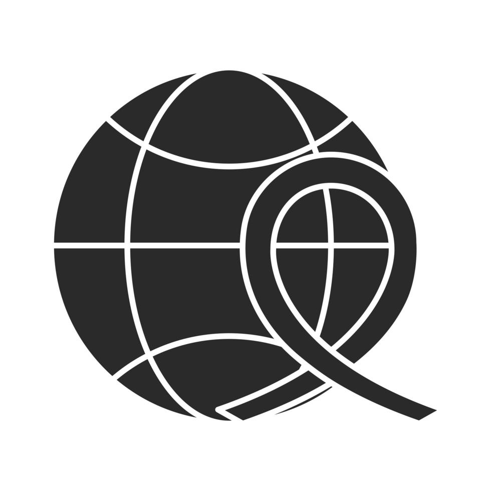 world with ribbon community and partnership silhouette icon vector