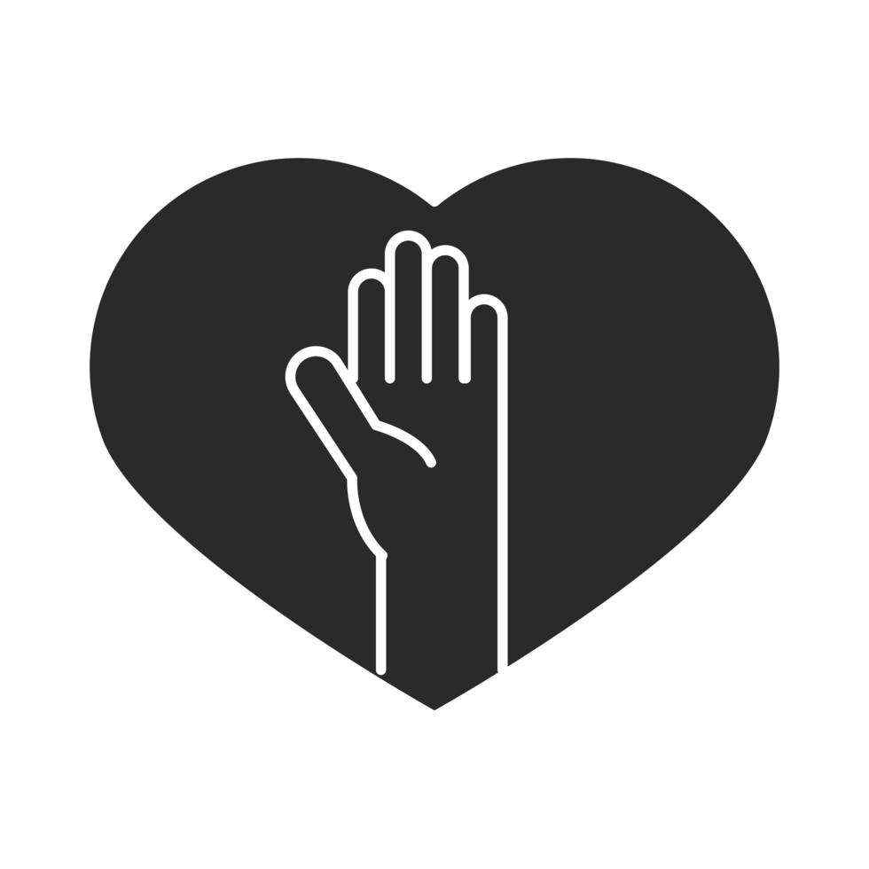 mano dentro del corazón, caridad, donación, y, amor, silueta, icono vector