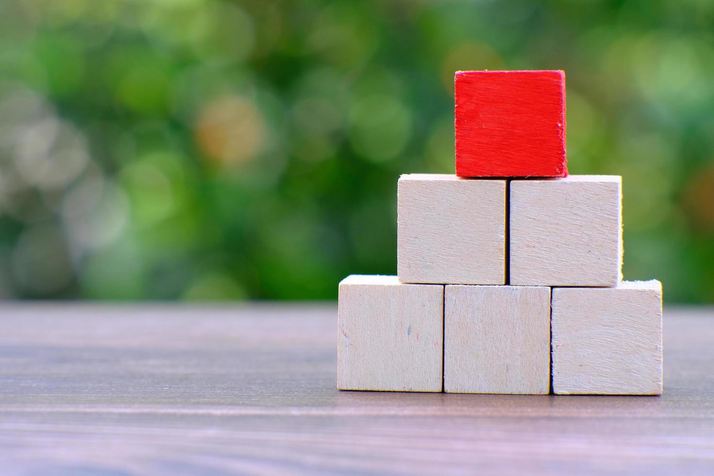 Wood cube boxes on table and business idea concept photo