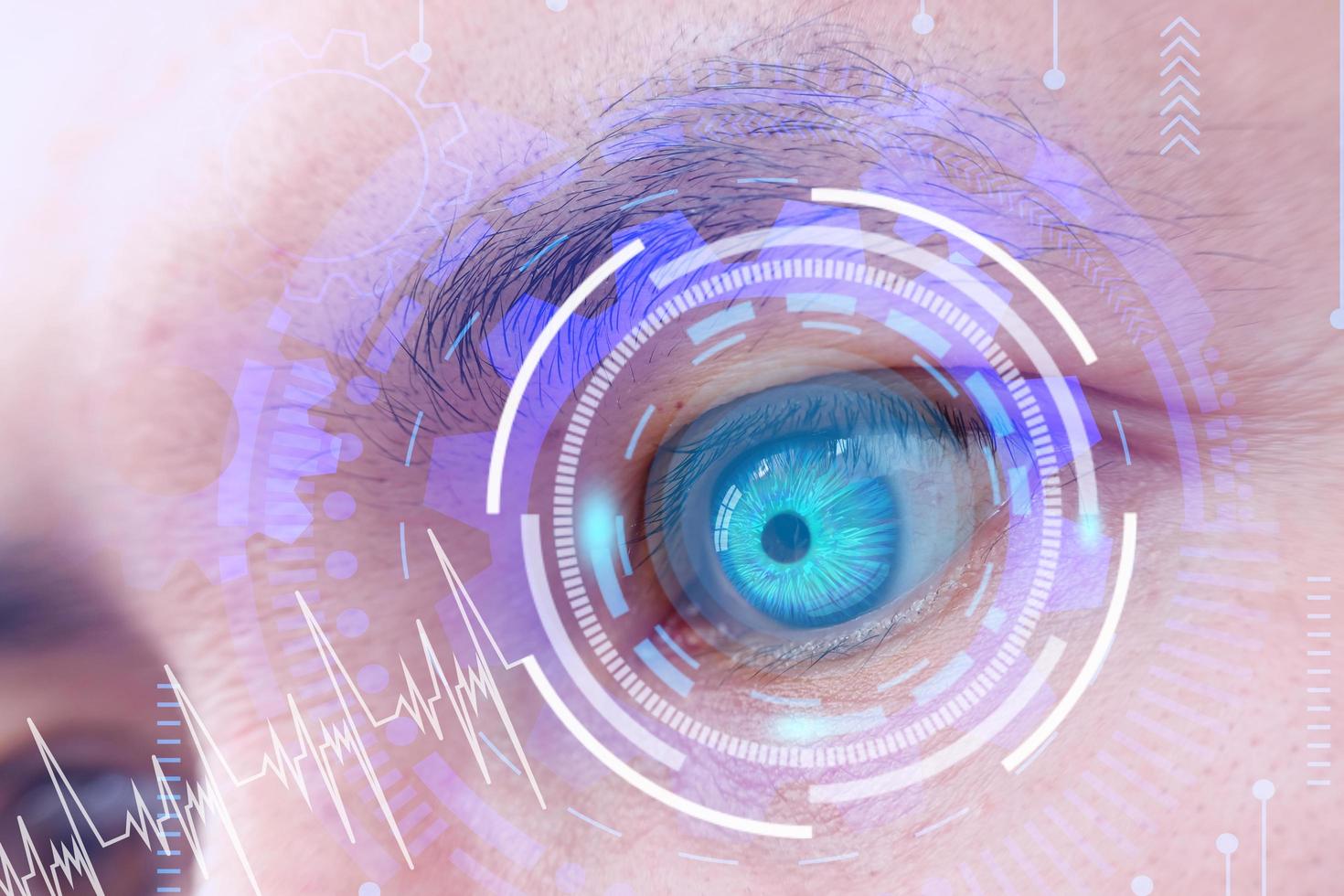 futuro humano con concepto de panel de ojo de tecnología cibernética foto