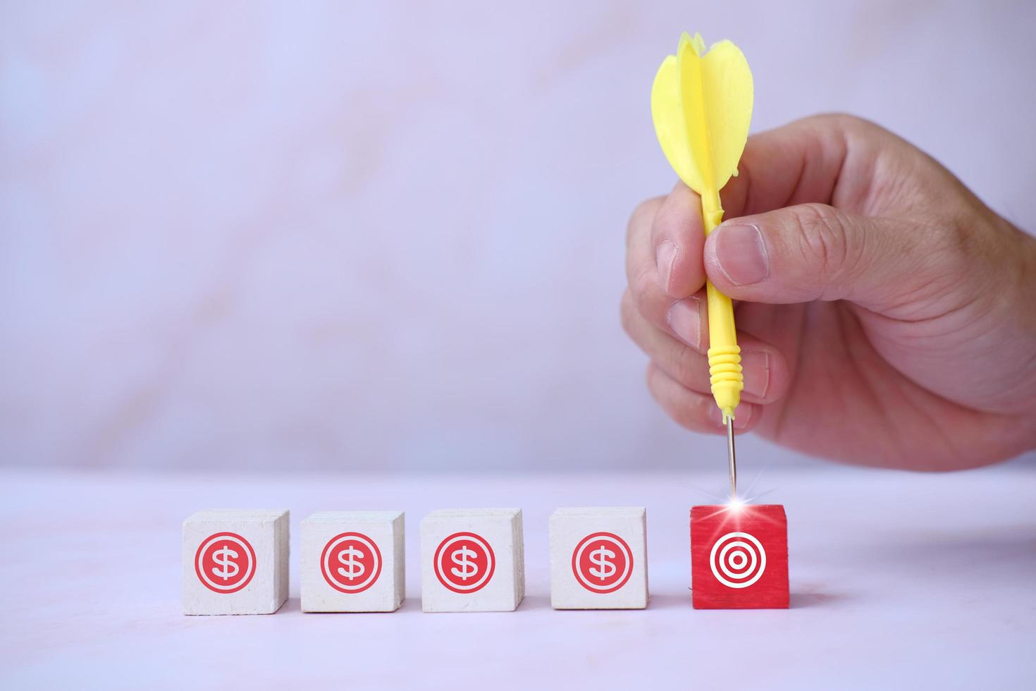 Wood cube blocks with business icons and business concept for growth success process photo