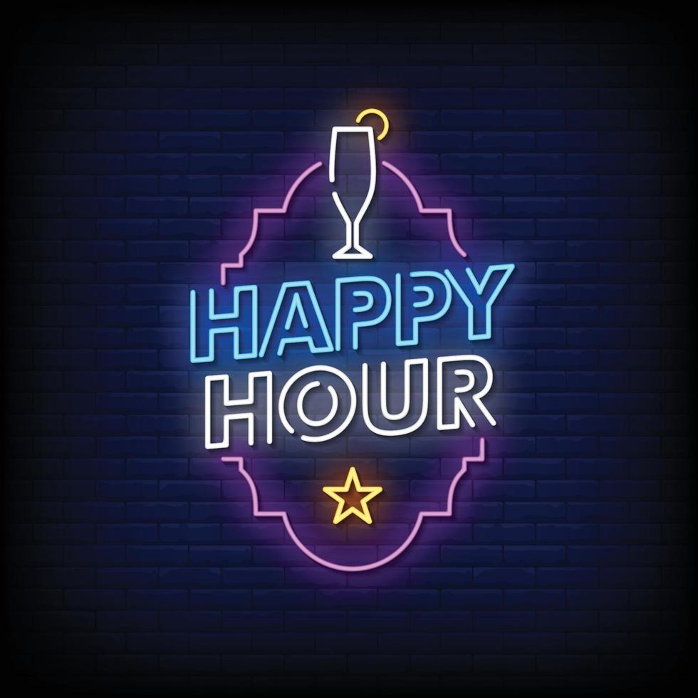 Happy Hour Neon Signs Style Text Vector