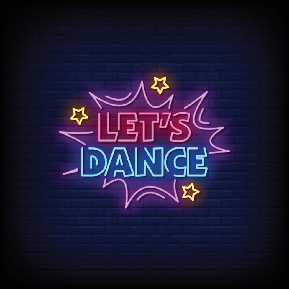 vamos a bailar letreros de neón estilo vector de texto