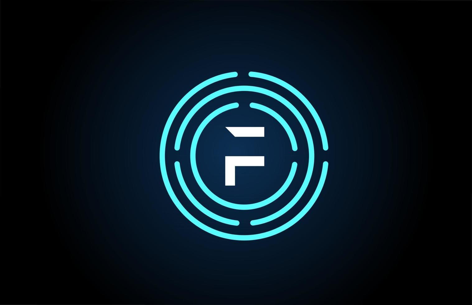 Diseño de icono de letra f blanca con círculos azules. diseño del logotipo del alfabeto. branding para productos y empresa vector