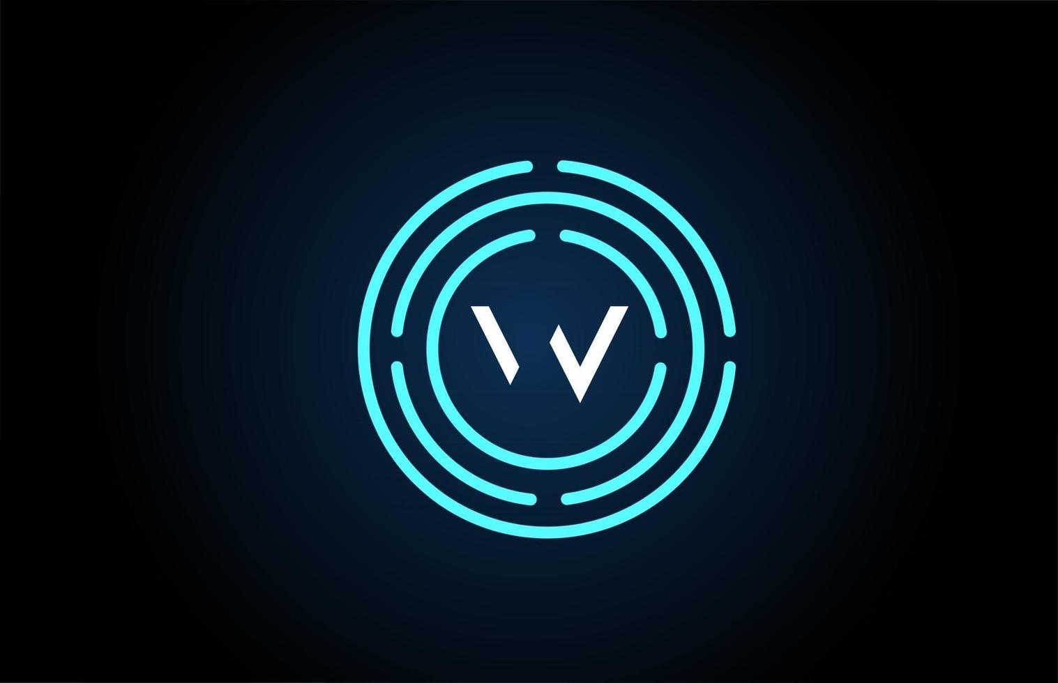 Diseño de icono de letra blanca w con círculos azules. diseño del logotipo del alfabeto. branding para productos y empresa vector