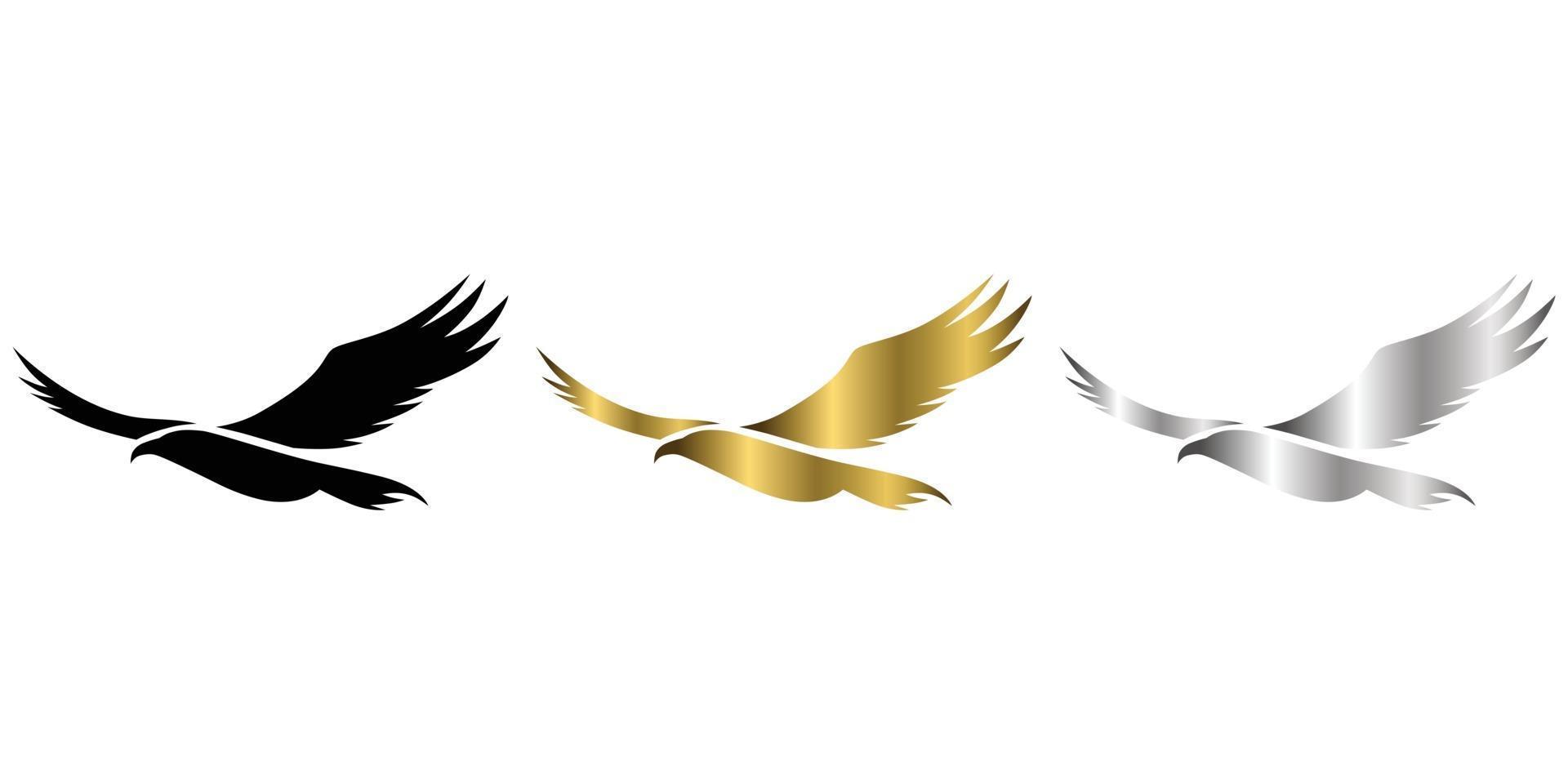 tres colores negro oro plata vector logo de águila que está volando