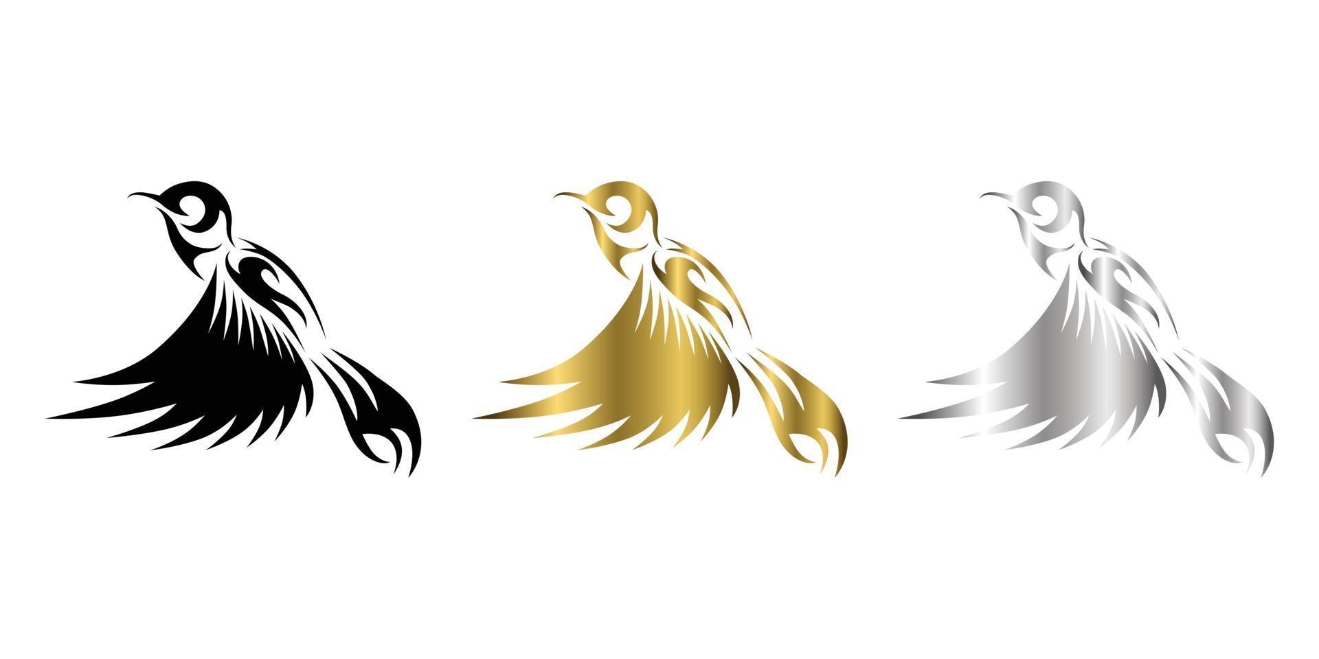 colibrí volador tres colores negro oro plata línea arte vector ilustración sobre un fondo blanco adecuado para hacer logo