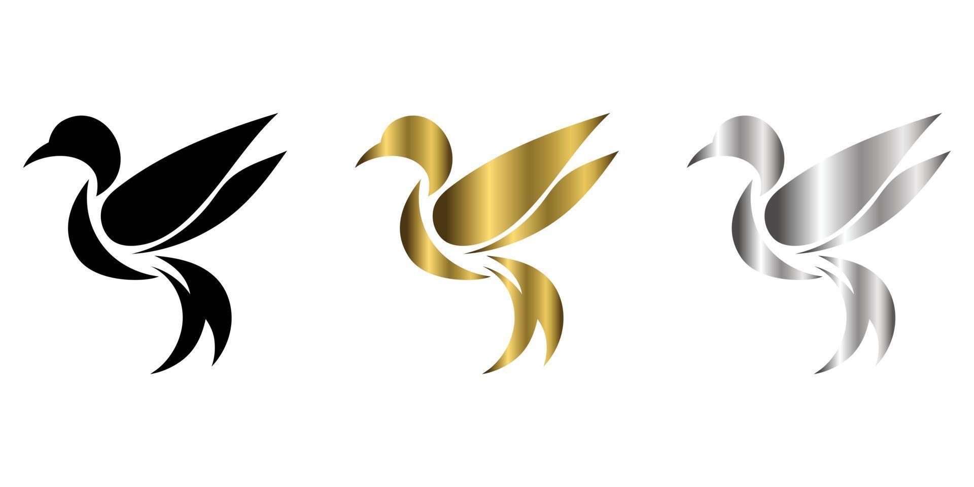 Ilustración de vector de plata de oro negro de tres colores sobre un fondo blanco de colibrí volador adecuado para hacer logotipos