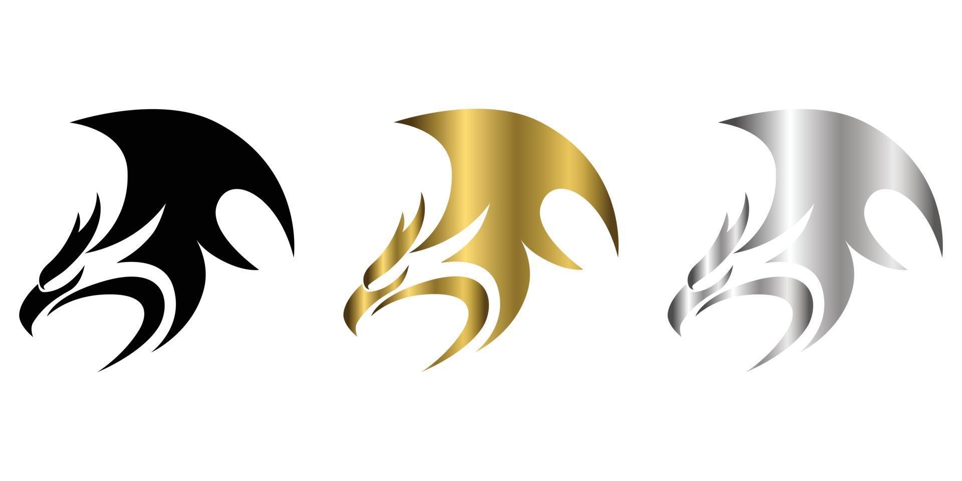 logo de vector de tres colores negro oro plata de phoenix muestra poder y fuerza