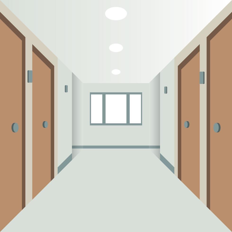 Interior hospital or hotel corridor with doors on the sides vector
