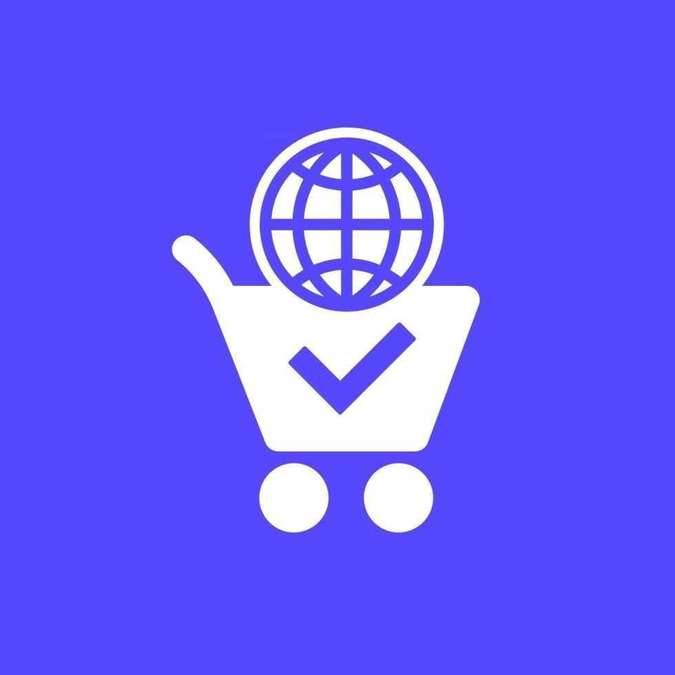 Online shopping icon with cart and globe vector