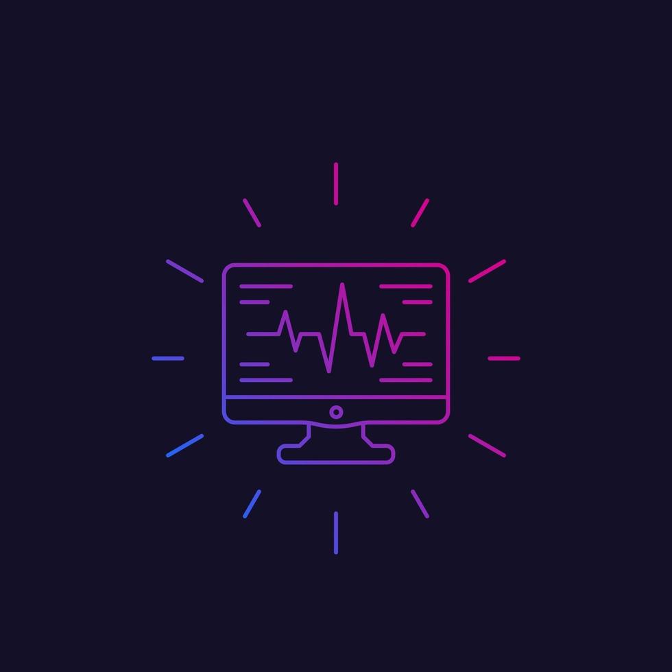 vector de estilo lineal de icono de diagnóstico de corazón ecg