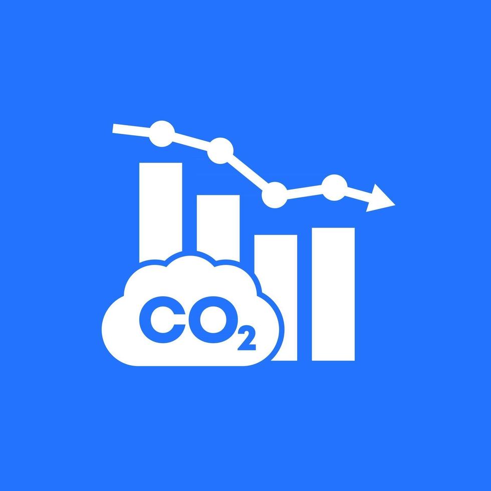 gas co2, icono de reducción de emisiones de carbono con gráfico, vector