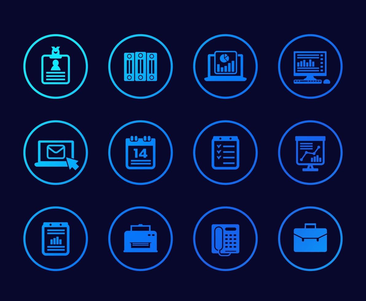 office icons set with documents folders and mail vector