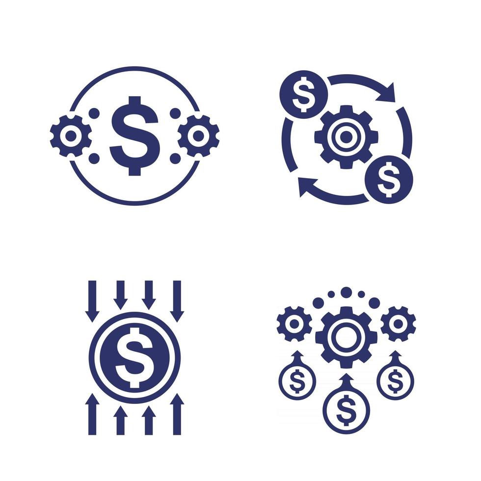 eficiencia, reducción y optimización de costos, íconos financieros vector