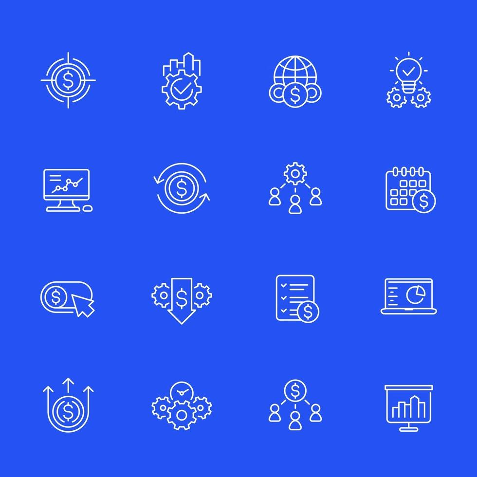 finance and business icons, linear vector set