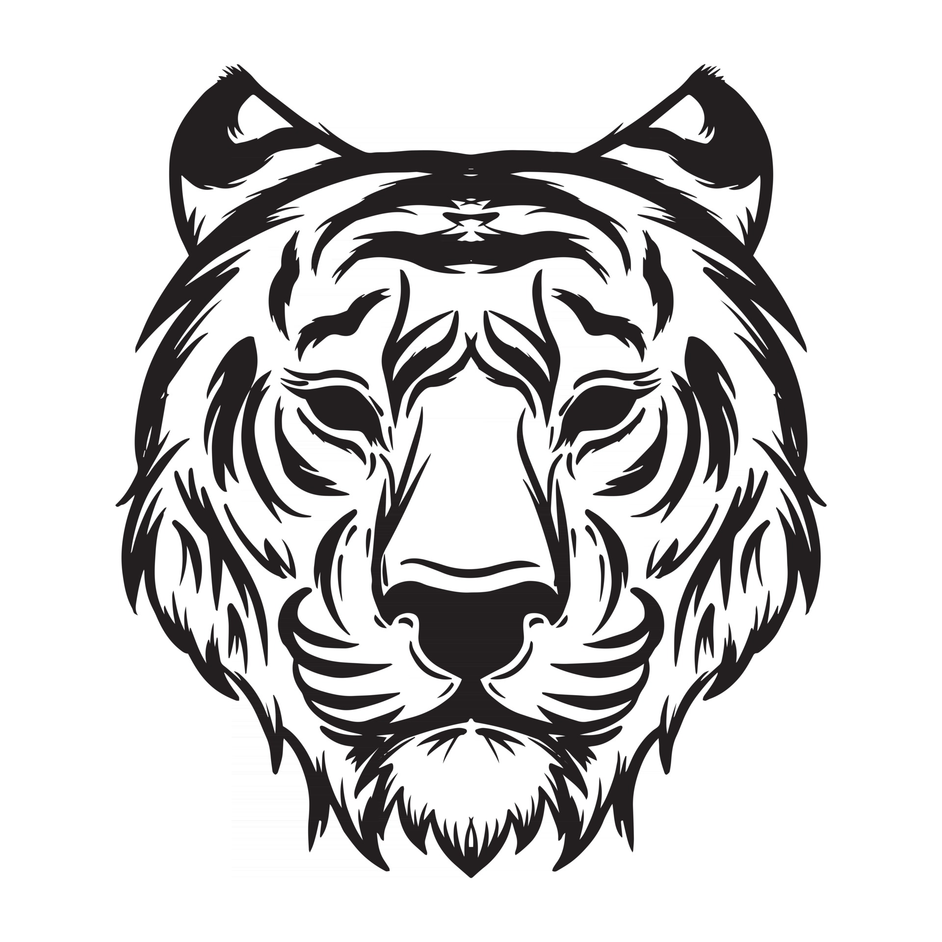 hand drawing black and white tiger head vector illustration 2596480