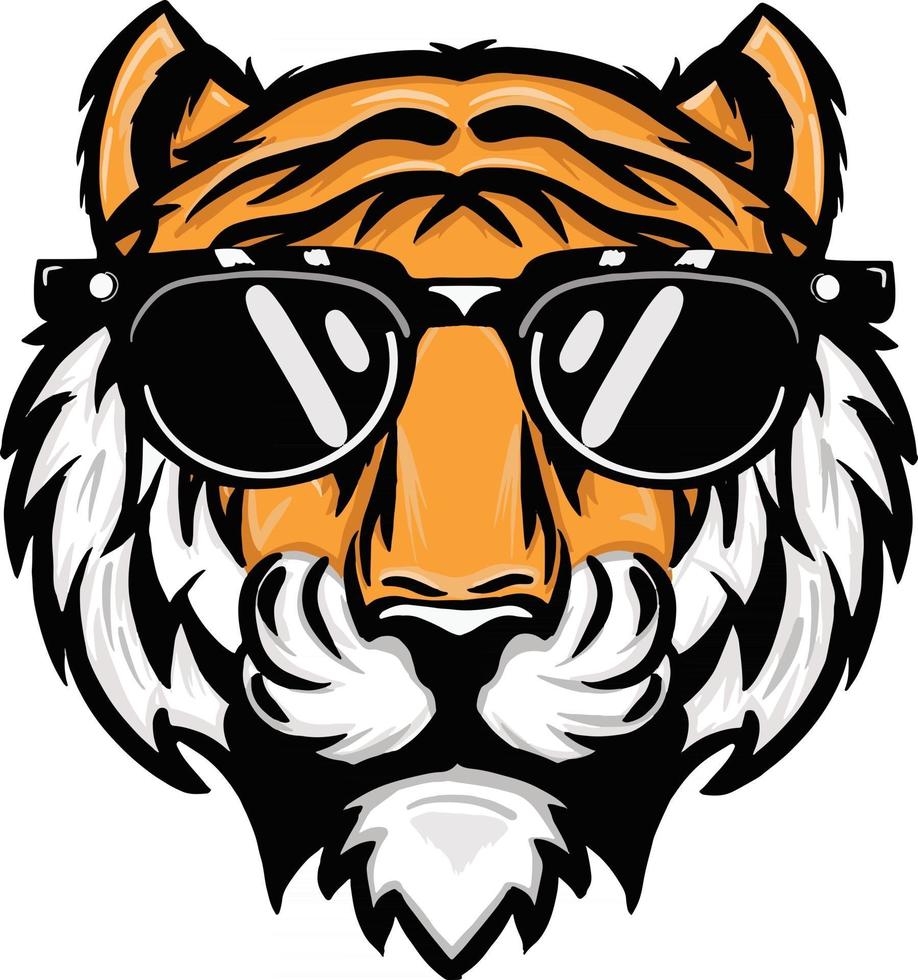 dibujado a mano ilustración de una cabeza de tigre con gafas de sol vector