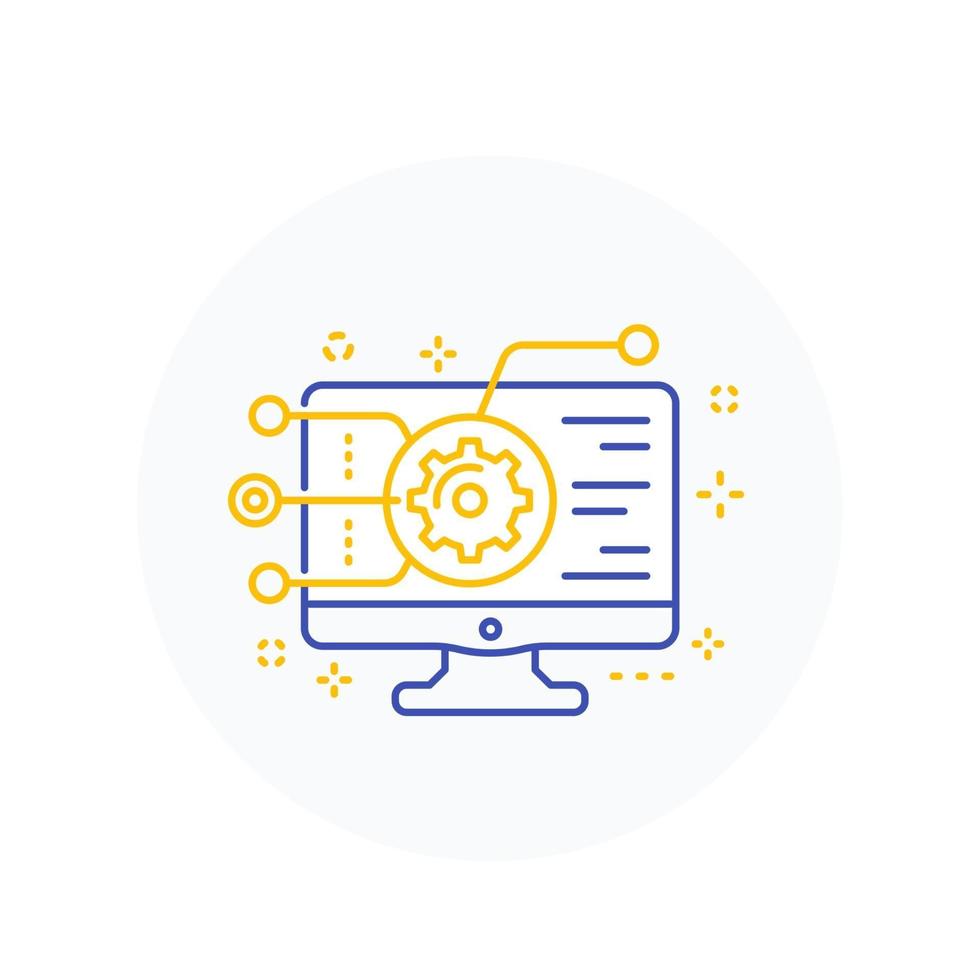 codificación, desarrollo de software, integración de aplicaciones, icono de programación, lineal vector