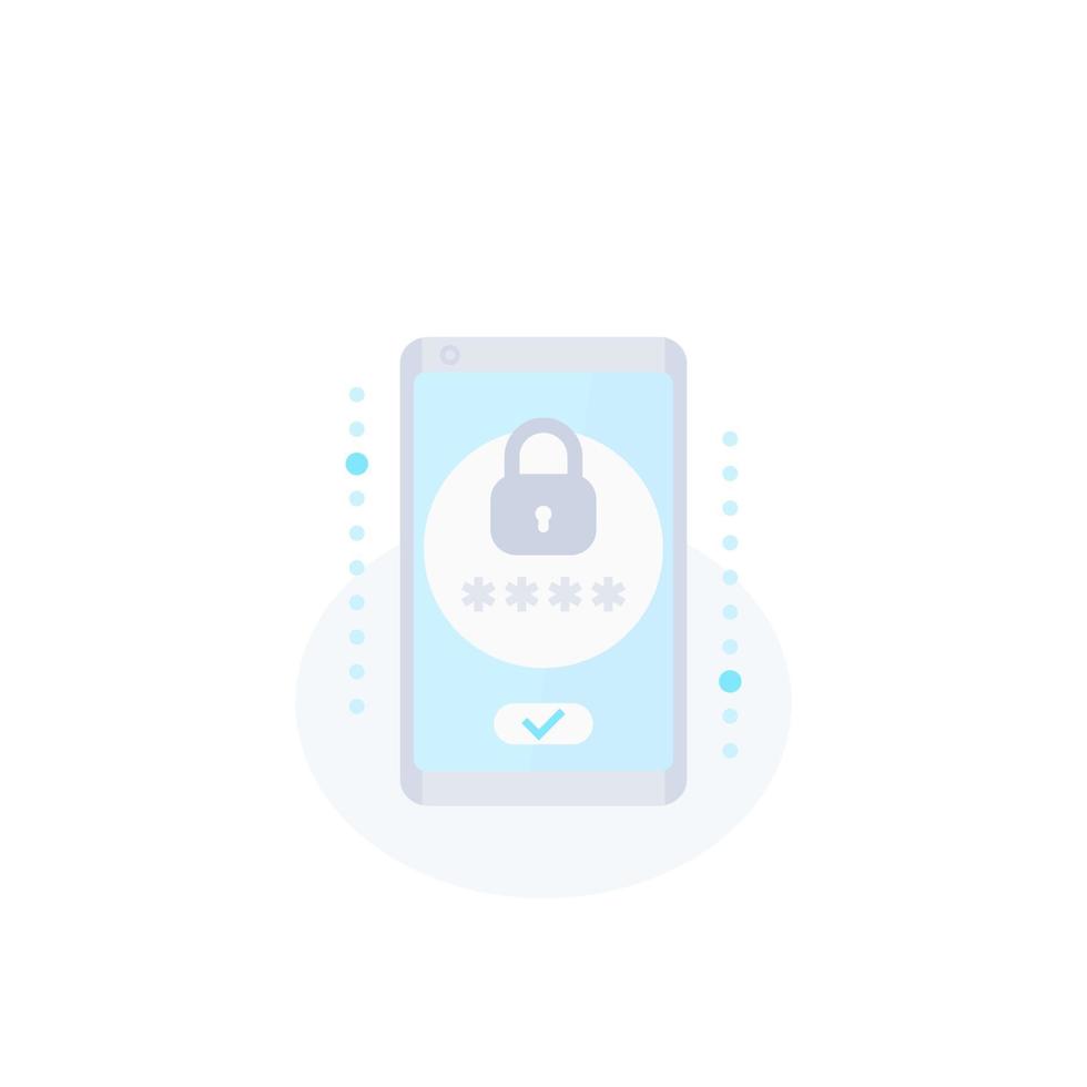 Mobile security, password access and authentication vector icon