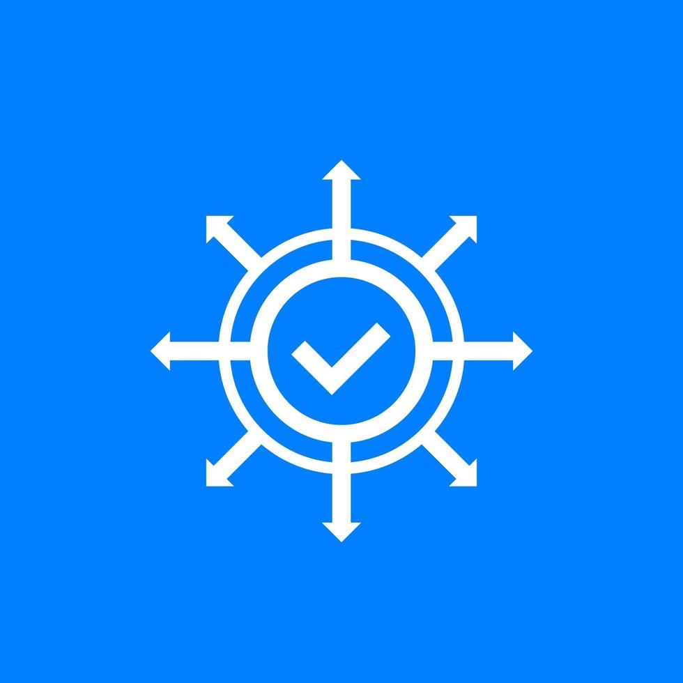 distribución, icono de expansión con marca de verificación, vector