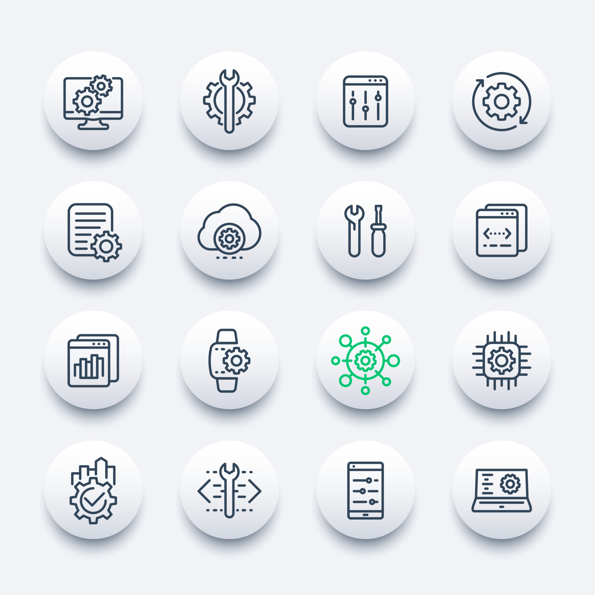 development, configuration, hardware, settings line icons set 2596550 Vector Art at Vecteezy