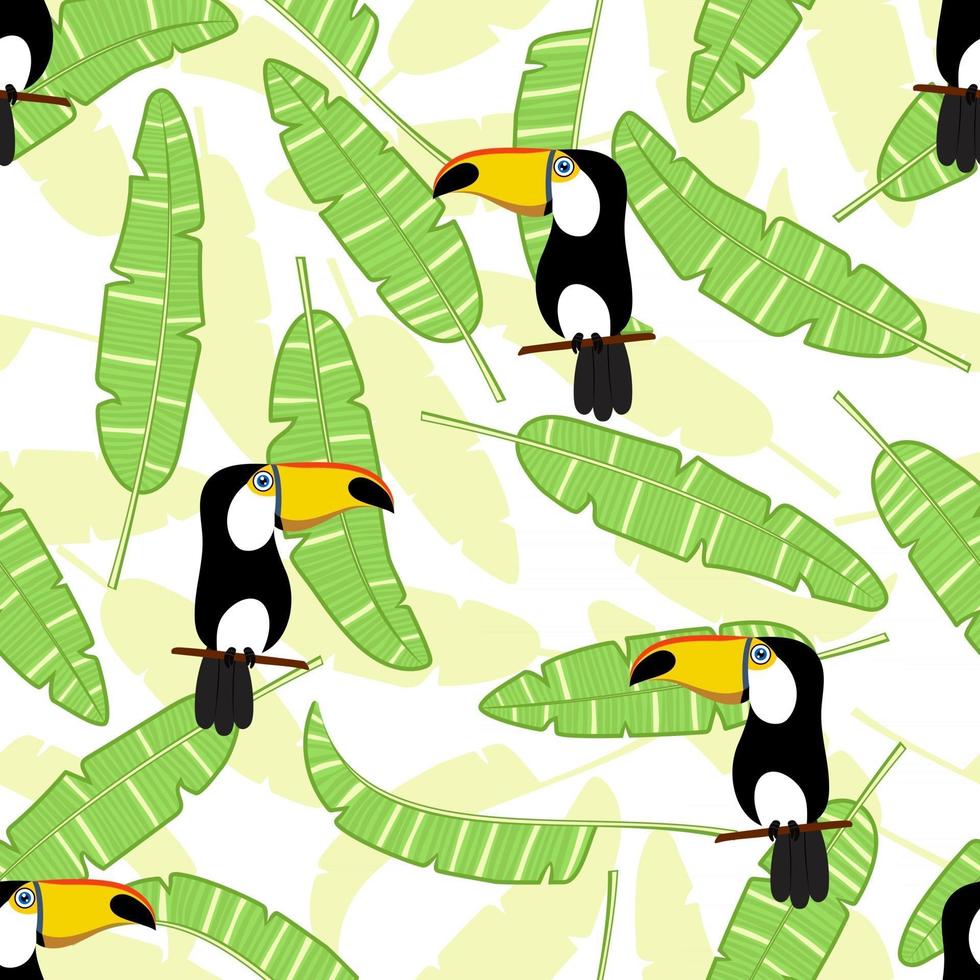 Exotic banana leaves and bird toucan Seamless pattern vector