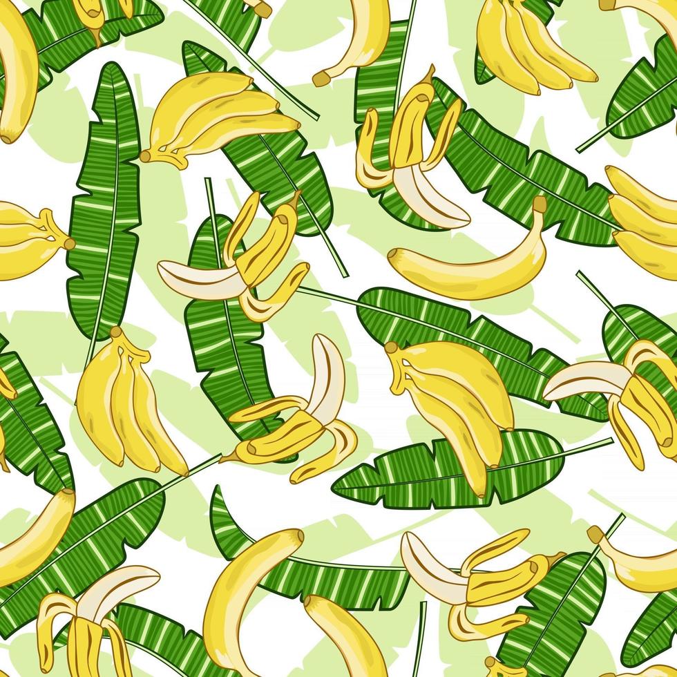 Exotic banana and banana leaves Seamless pattern vector