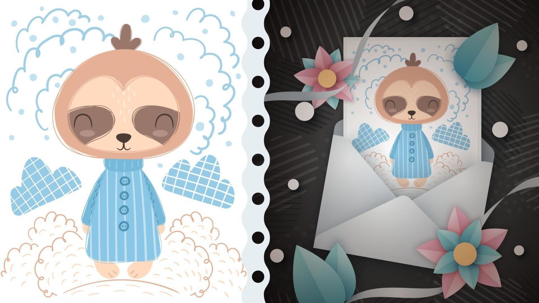 Cartoon character sloth idea for greeting card vector