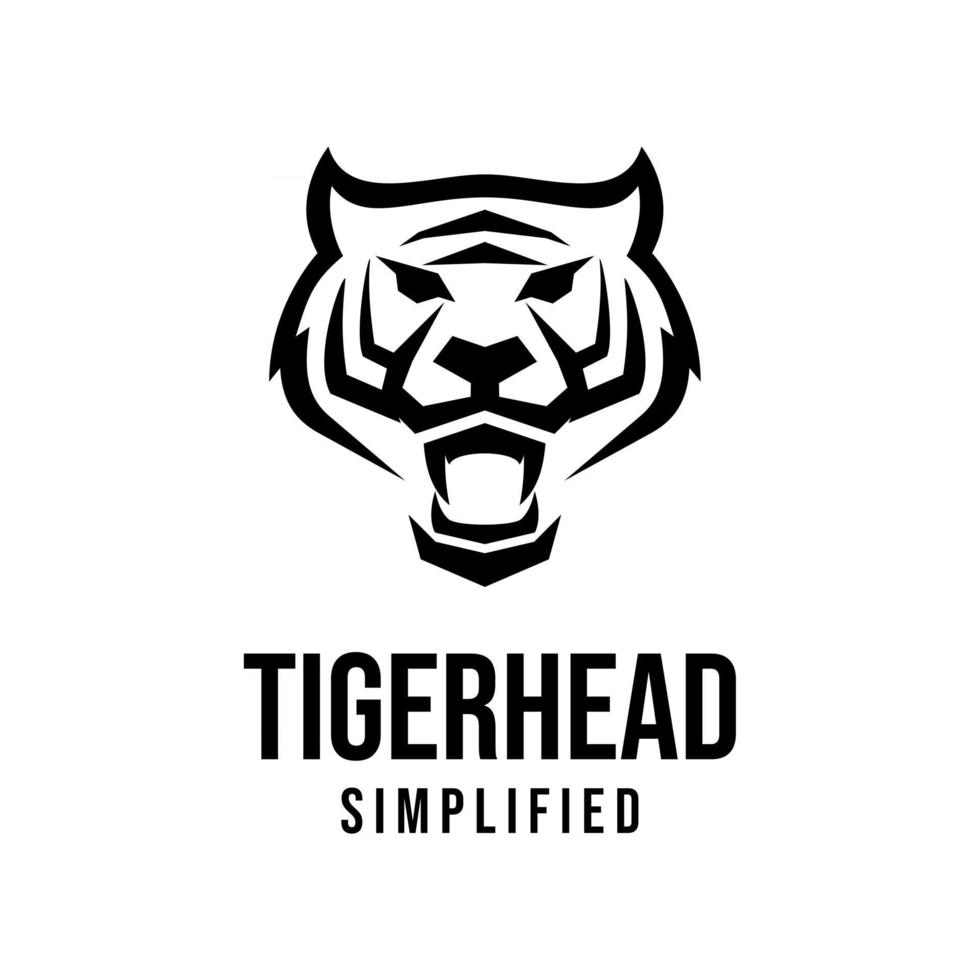 Diseño de ilustración de icono de logotipo negro de vector de cabeza de tigre premium