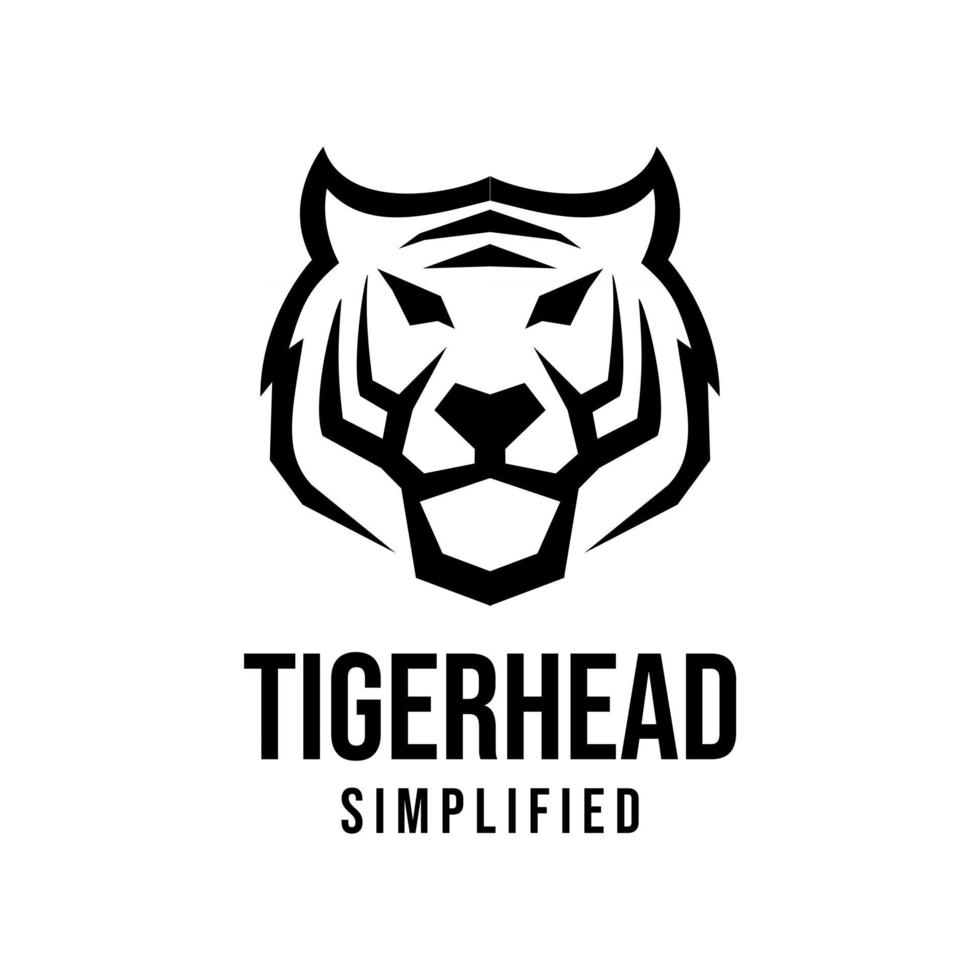 Diseño de ilustración de icono de logotipo negro de vector de cabeza de tigre premium