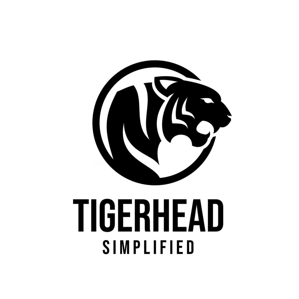 Diseño de ilustración de icono de logotipo negro de vector de cabeza de tigre premium